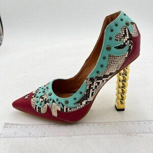 FSJ Women Gold Metal Chain Chunky High Heel Pointed Toe Slip On Fashion Party Pr